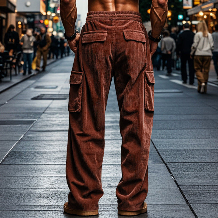 Men's Loose Corduroy Cargo Trousers with Practical Pockets Lune London