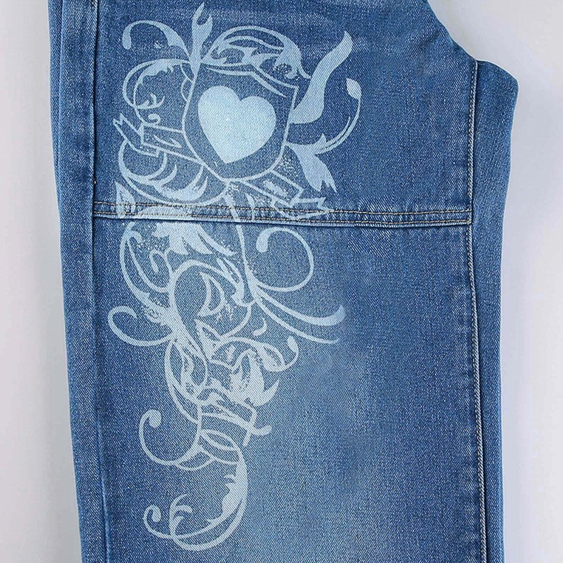 Women's wide jeans with unique graphic design Lune London