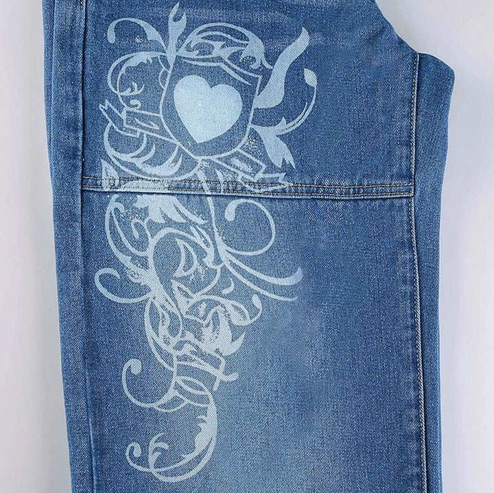 Women's wide jeans with unique graphic design Lune London