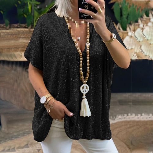 T-Shirt tunique paillettes glamour pour femmes avec décolleté en V Lune London