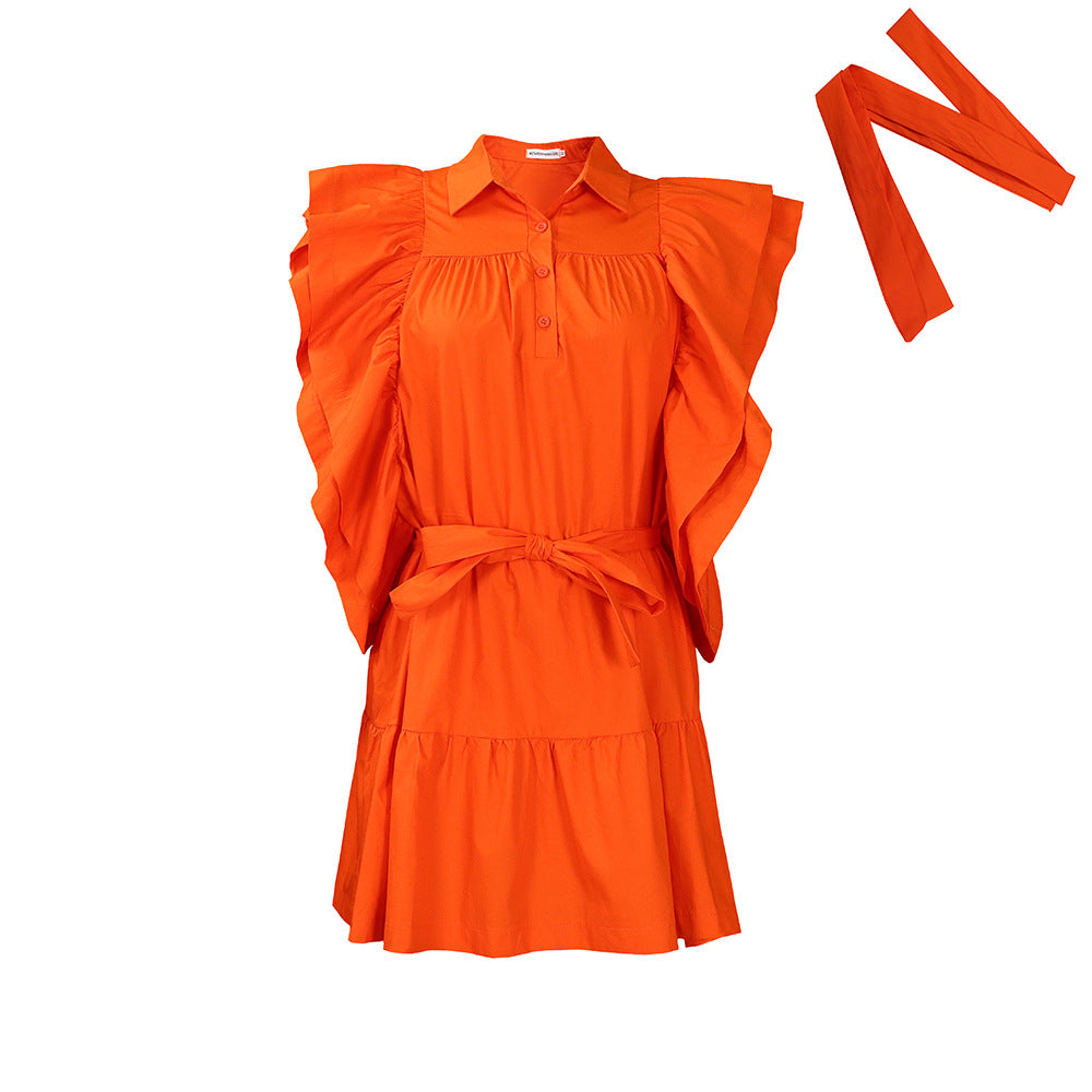 Shirt dress for women with voluminous ruffle sleeves and a belt at the waist Lune London