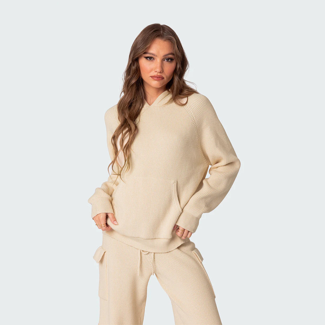 Ladies Relaxed-Fit Knit Pullover with Hood and Kangaroo Pocket Lune London