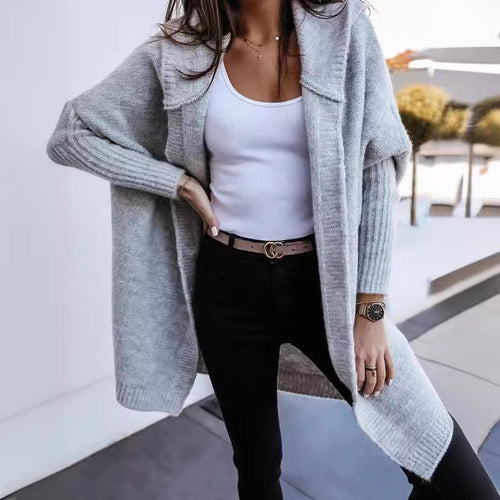 Hooded knit coat for women with side slits Lune London