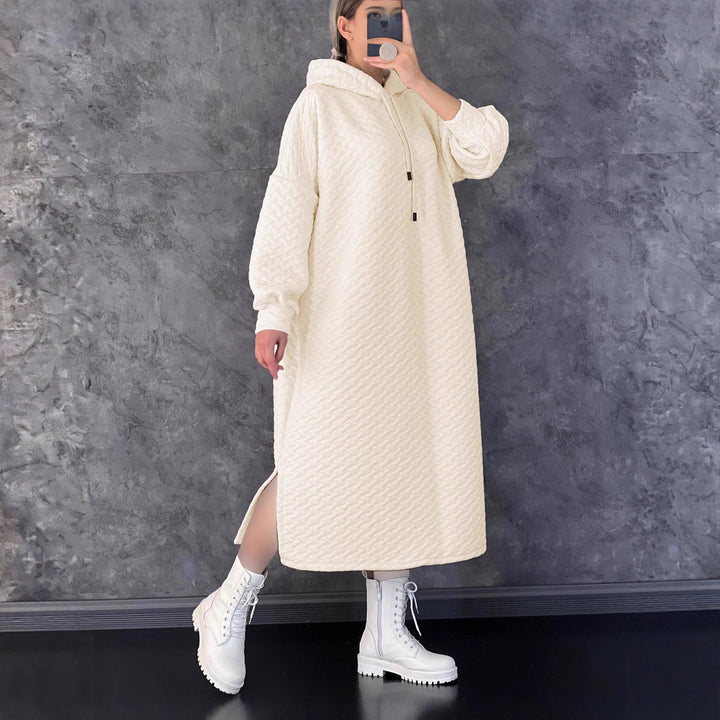 Casual hooded sweatshirt dress for women with side slits Lune London
