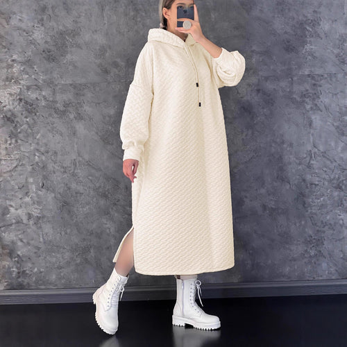 Casual hooded sweatshirt dress for women with side slits Lune London