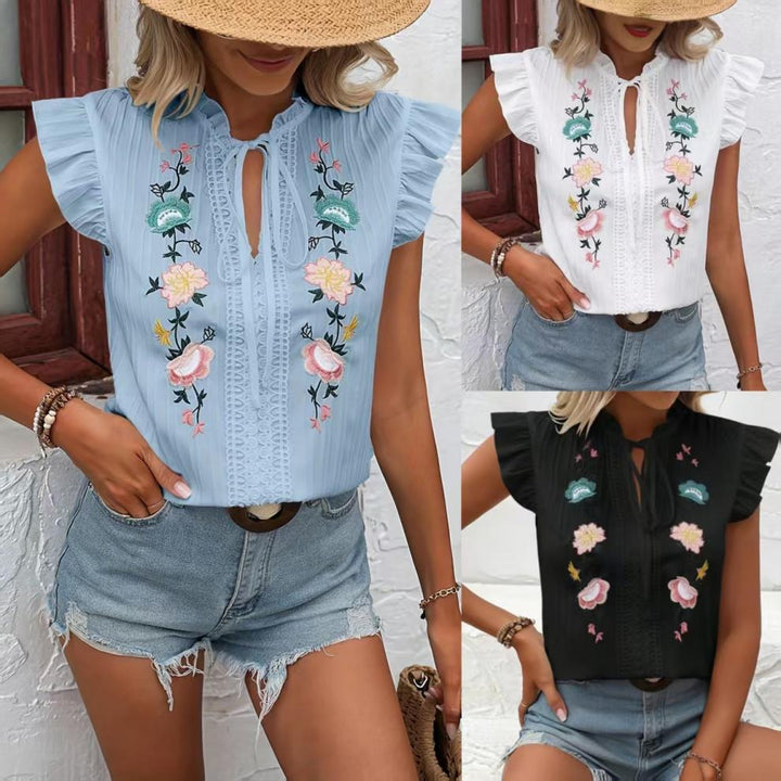 Blouse for women with embroidered frill sleeves Lune London