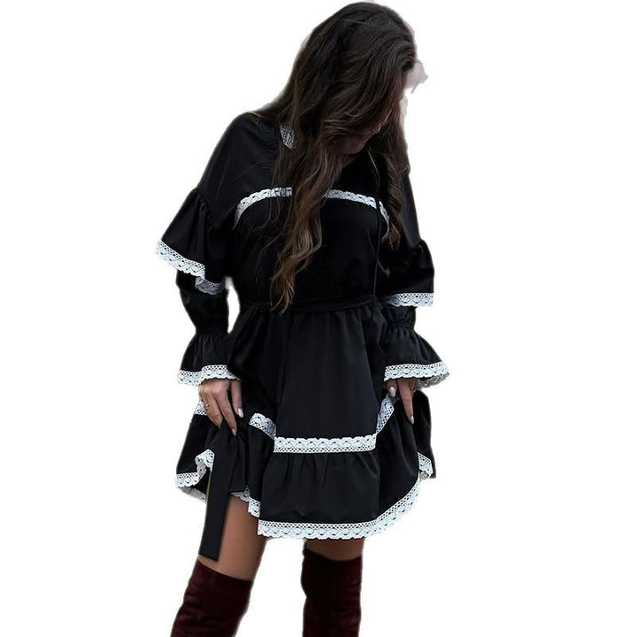 Ladies elegant dress with ruffles and lace embellishments Lune London