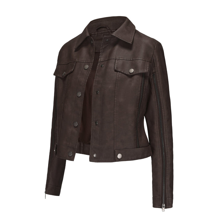 Ladies synthetic leather jacket with asymmetrical zipper Lune London