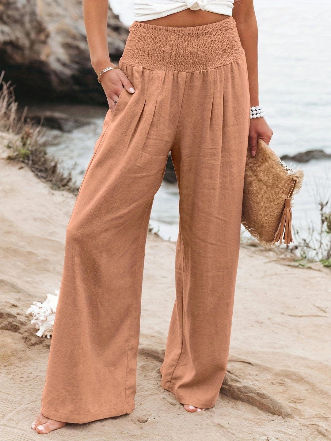 Loose summer pants for women with elastic waist and elegant draping Lune London