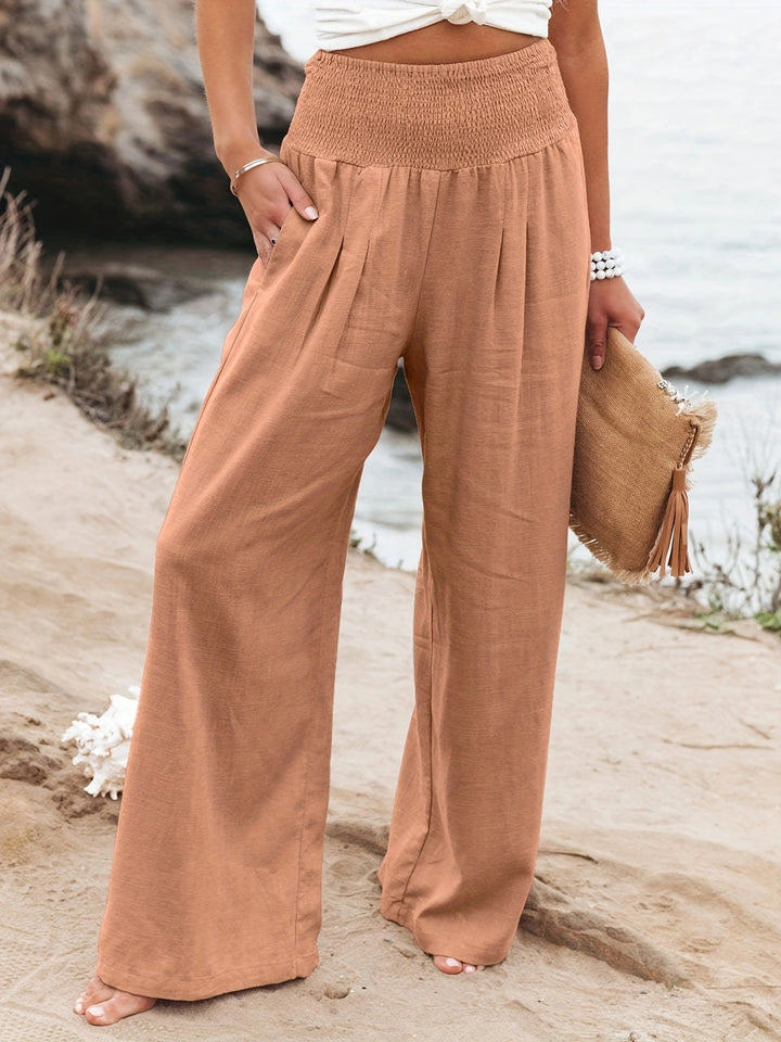 Loose summer pants for women with elastic waist and elegant draping Lune London