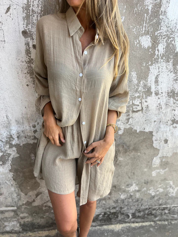 Oversized shirt dress for women with button closure and turtleneck Lune London
