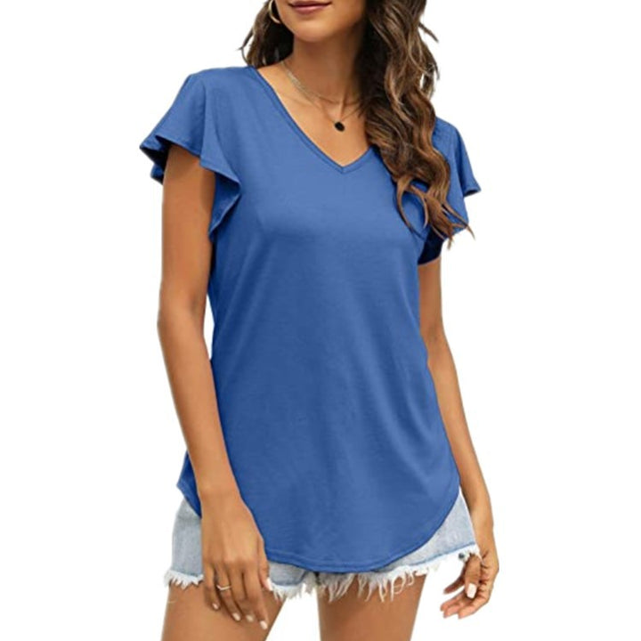 V-neck women's T-shirt with ruffled sleeves and a relaxed fit Lune London