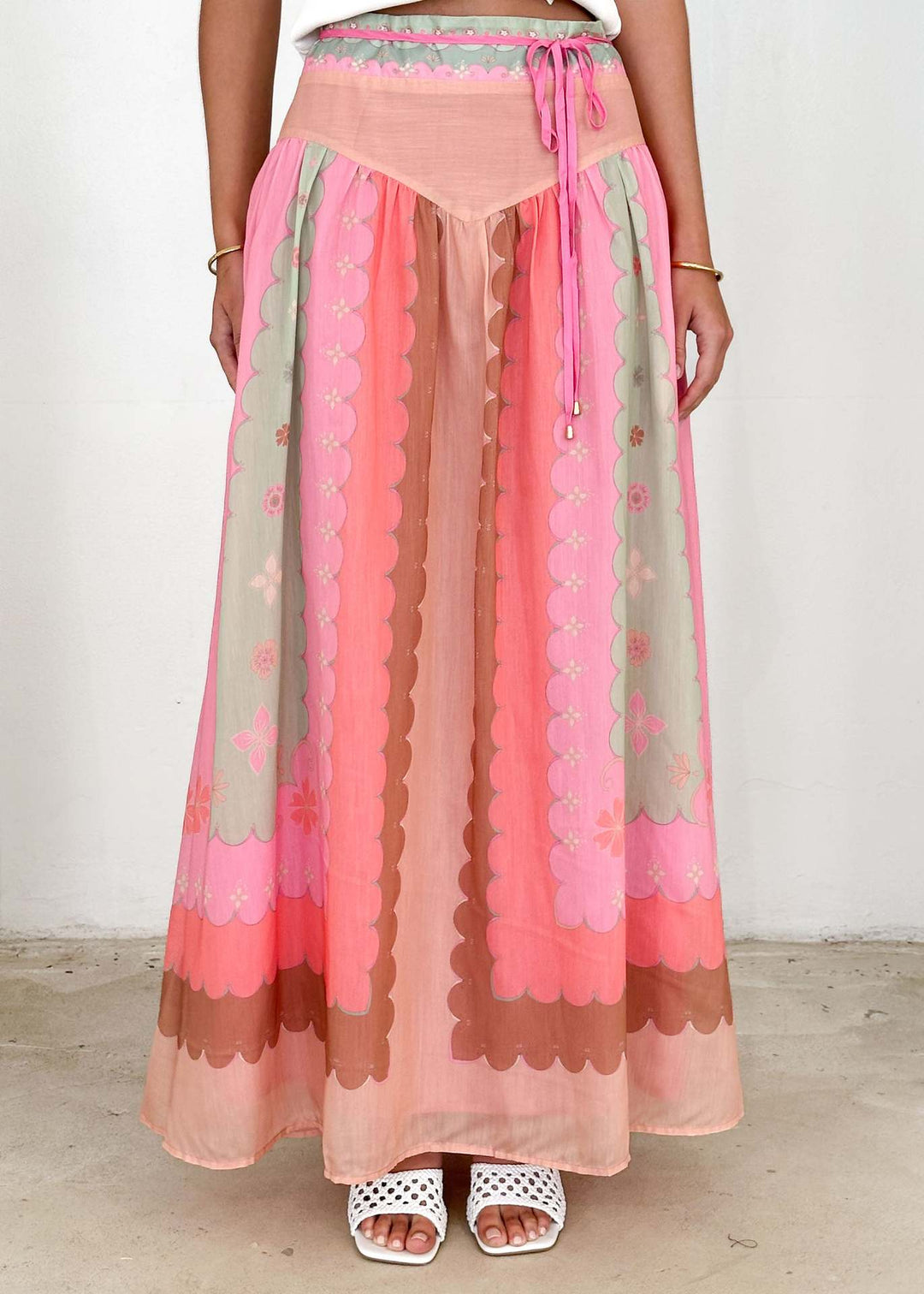 Jupe longue boho pour femme avec design floral et lien à la taille Chic & Stil