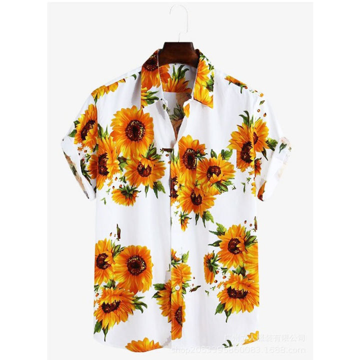 Short sleeve shirt for men with colorful sunflower pattern and lightweight cotton fabric Lune London