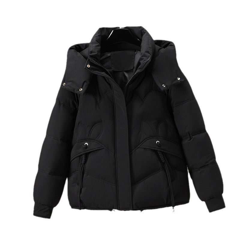 Ladies Fashion Padded Jacket with Removable Hood and Side Pockets with Opening.