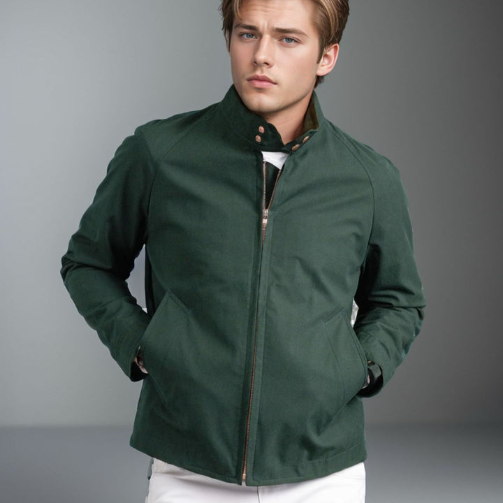 Modern bomber jacket for men with innovative high collar Lune London