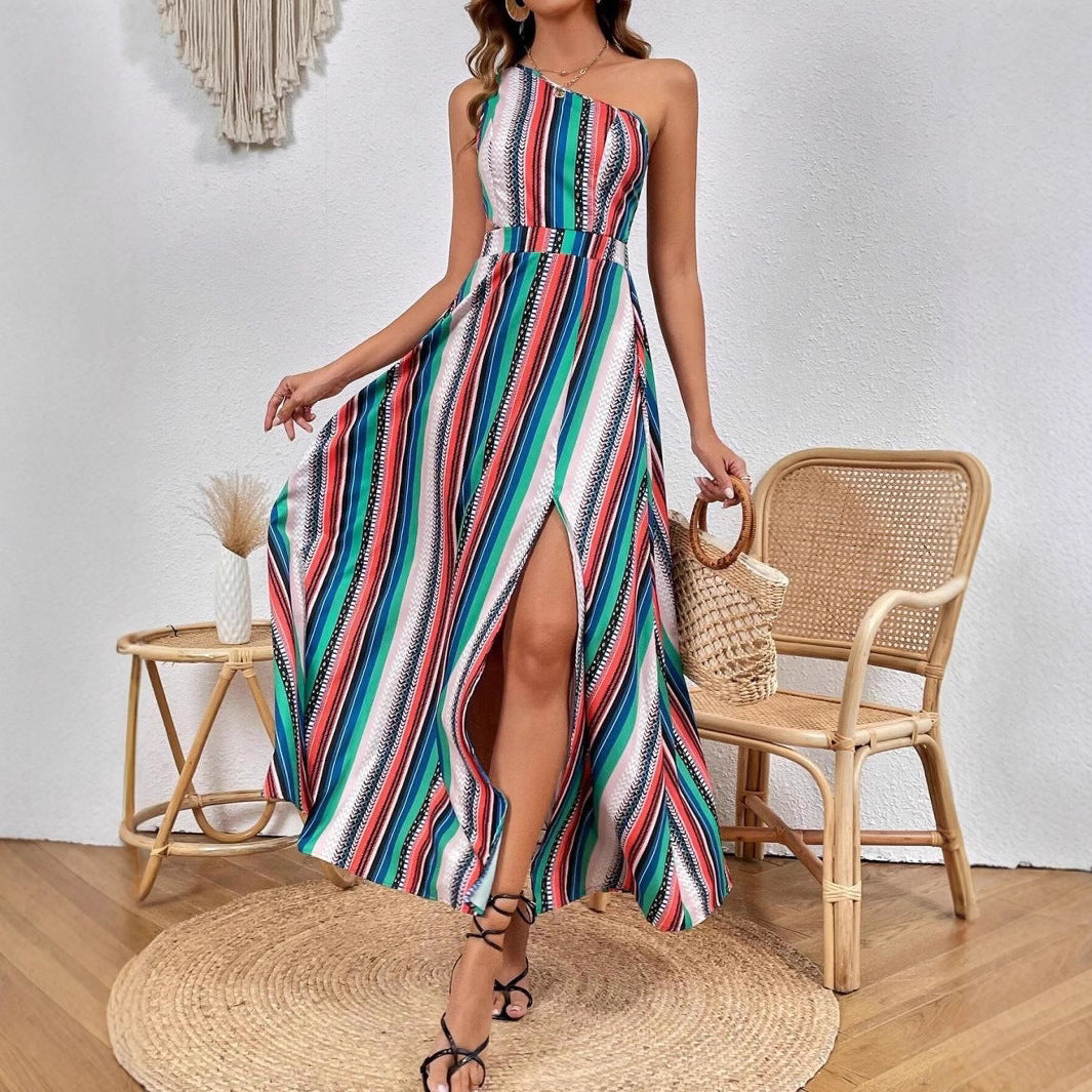 One-Shoulder Maxi Dress with High Slit Lune London