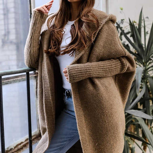 Women's Cozy Cardigan with Hood and Open Cut Lune London