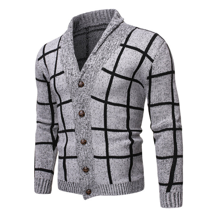 Men's knitted V-neck jacket with a modern plaid pattern Lune London