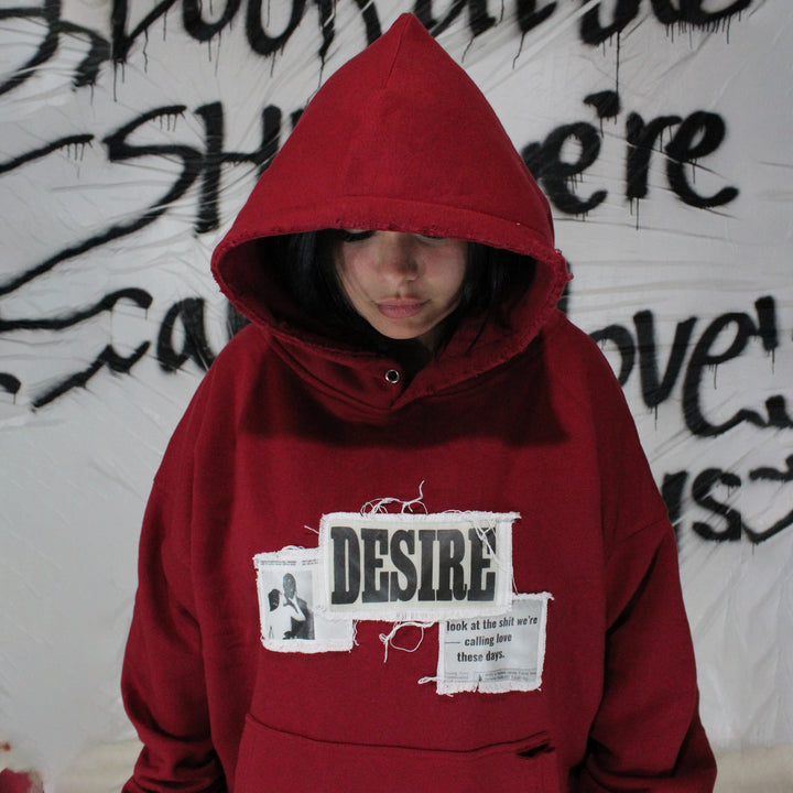 Ladies trendy oversized hoodie with graphic print and distressed details Lune London