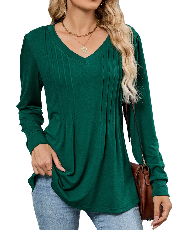 Viscose blouse for women with elegant pleats and V-neck Lune London