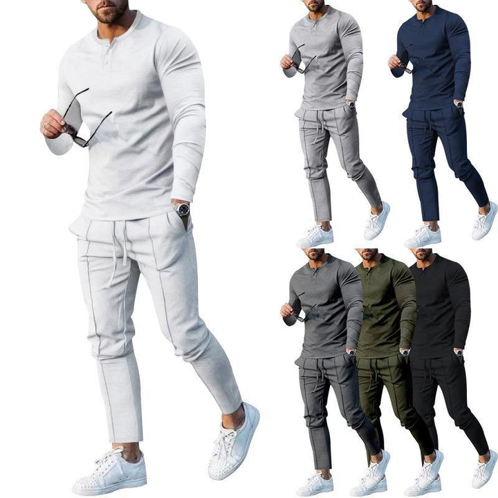 Men's sports top and pants set with modern Henley neckline Lune London