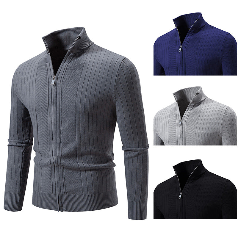 Men's knit jacket with modern zipper and fine ribbed structure Lune London