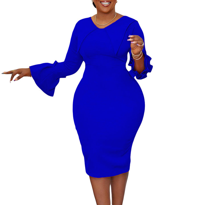 Ladies Elegant Cocktail Dress with Extravagant Ruffle Details and Long Chic and Stylish Sleeves