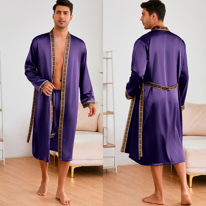 Men's Satin Bathrobe with Stylish Shawl Collar and Side Pockets Lune London