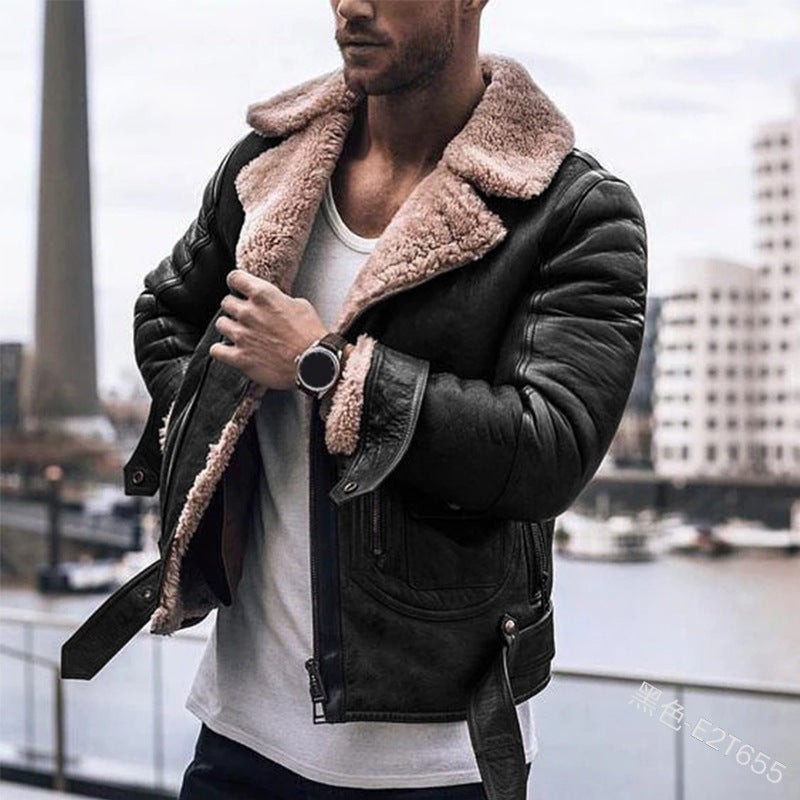 Men's leather jacket with an elegant faux fur collar Lune London