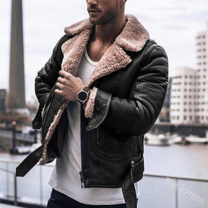 Men's leather jacket with an elegant faux fur collar Lune London