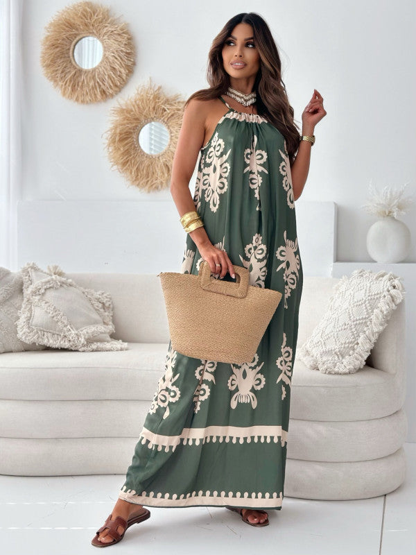Bohemian inspired maxi dress for women with adjustable halter neckline Lune London