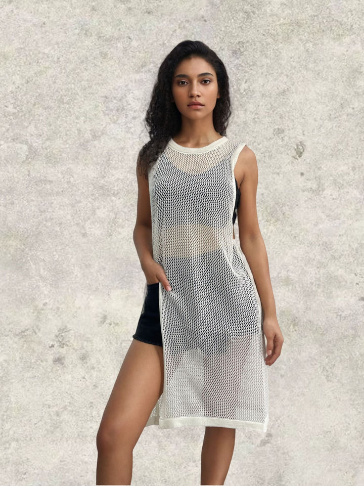 Net dress for women with side slits and relaxed fit Lune London