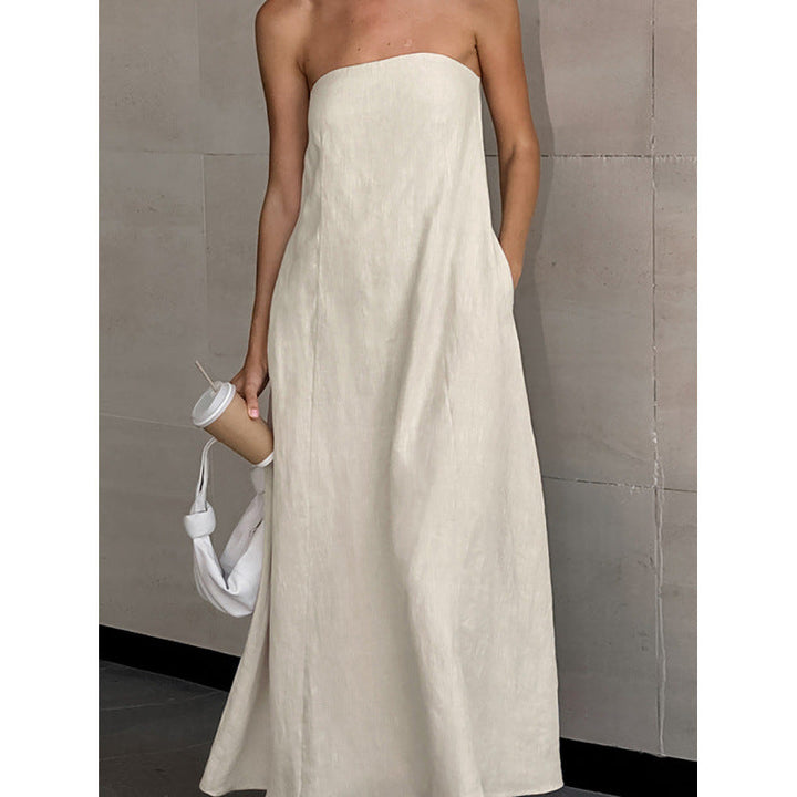 Ladies Maxi Dress Without Sleeves with Elegant Waistband and Flowing Cut Lune London