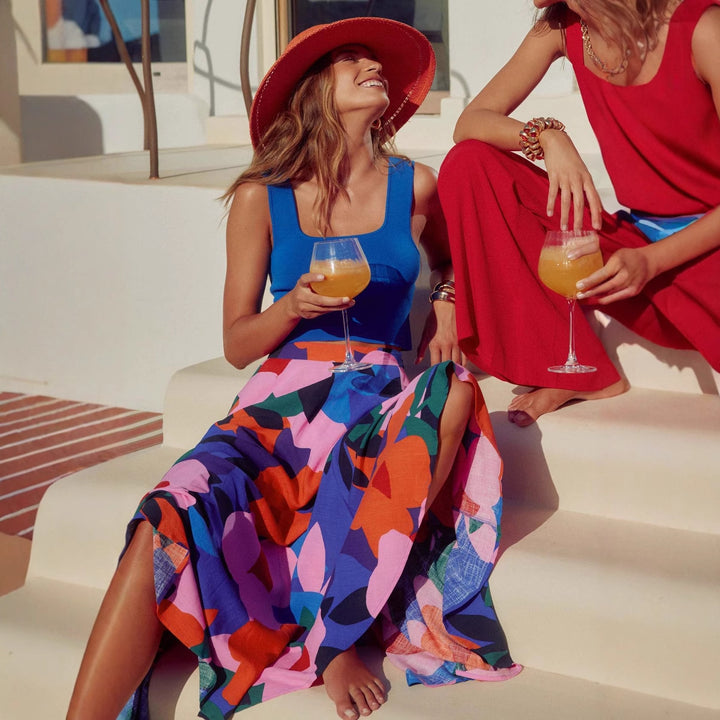 Maxi skirt for women with a colorful and textured design and a loose fit Lune London