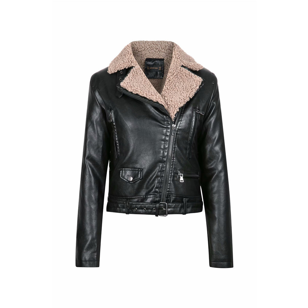 Stylish sheepskin biker jacket for ladies with double zip closure and adjustable belt Lune London