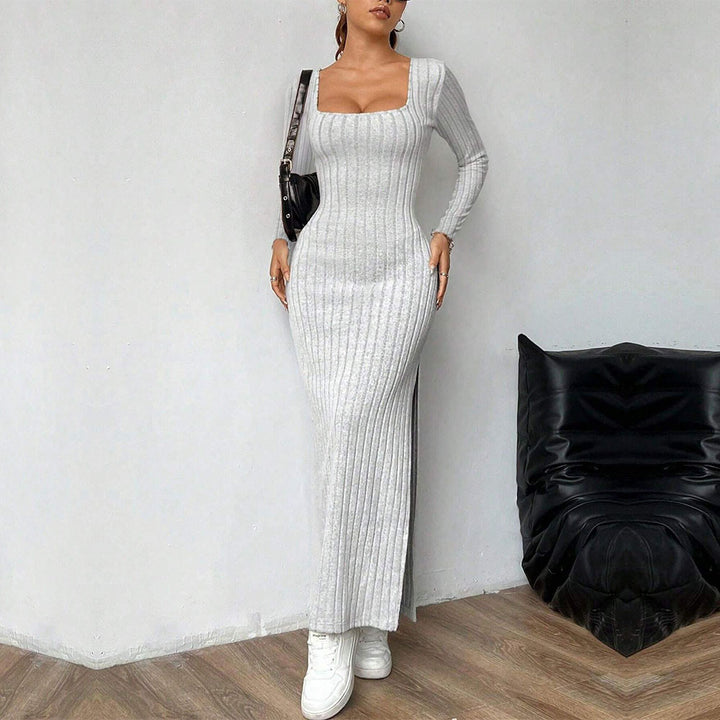 Robe Maxi Femme avec Tricot Côtelé Élégant et Fente Chic Chic & Stil