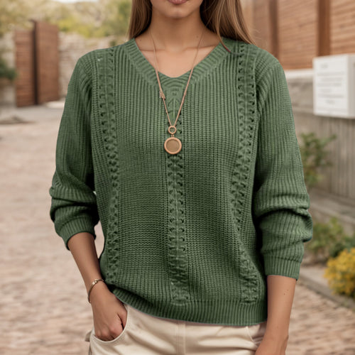 Knit sweater for women with V neckline and textured finish Lune London