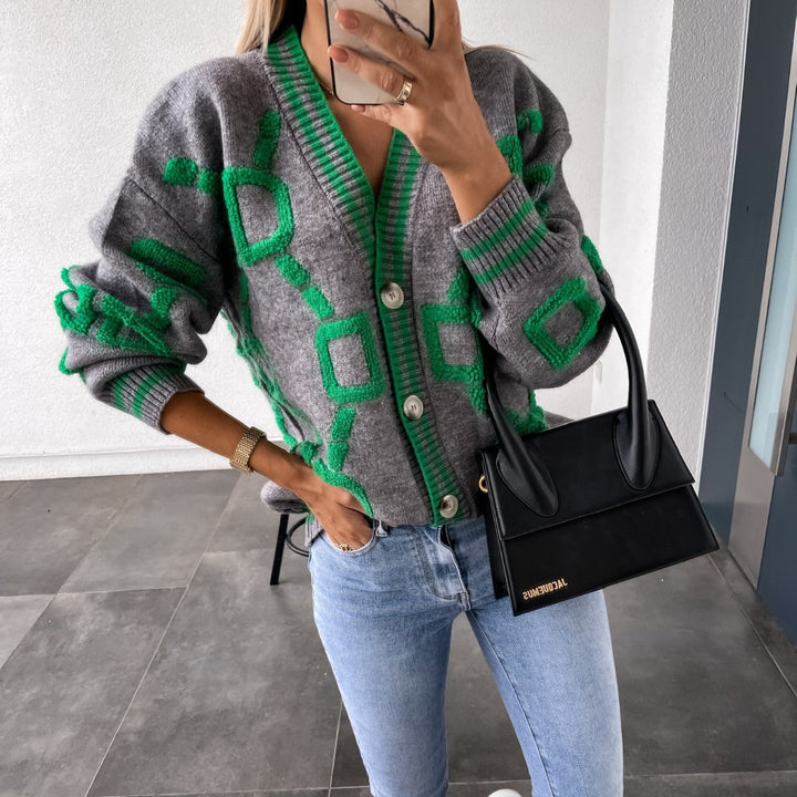 Women's knit jacket with a modern geometric pattern Lune London
