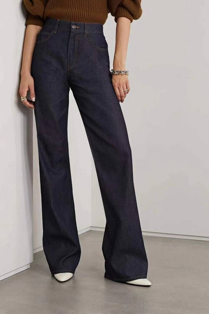 High-waisted wide-leg jeans for women in a classic style with chic and stylish solid details