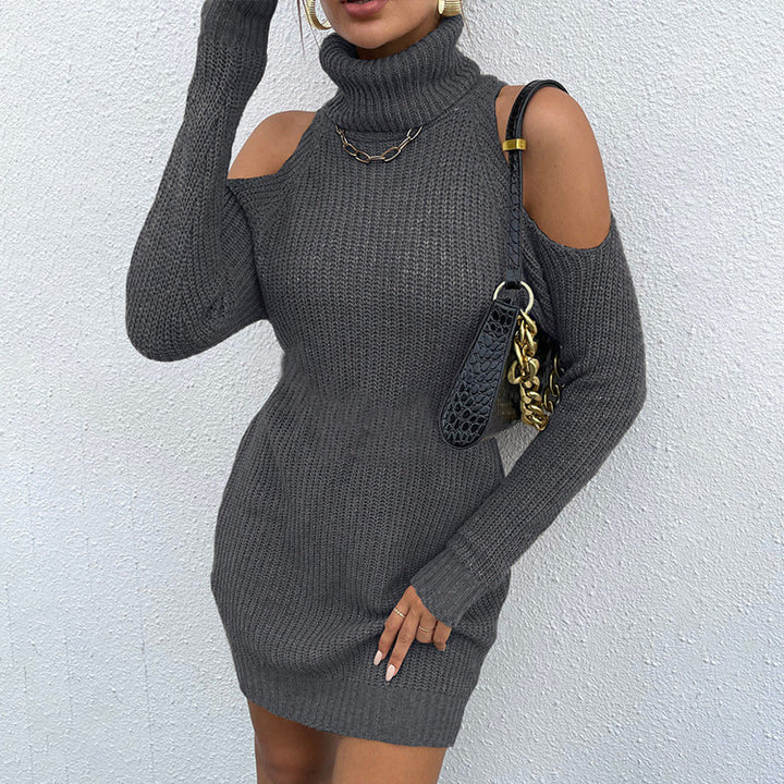 Knitted dress for women with turtleneck and off-shoulder Lune London