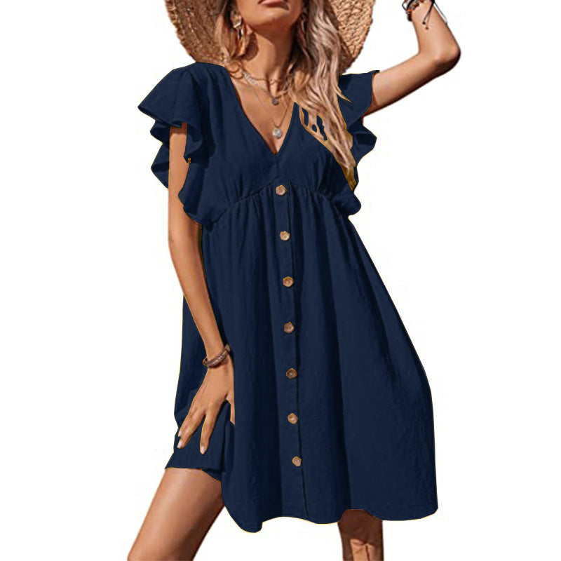 Airy summer dress for women with playful ruffle details and button closure Lune London