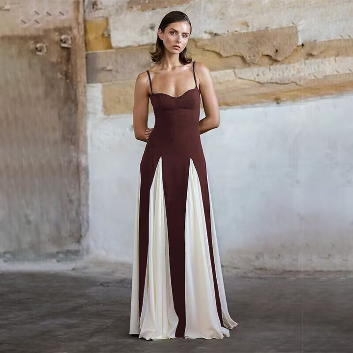 Ladies Elegant Maxi Dress with Deep V Neck and Chic Side Drapes