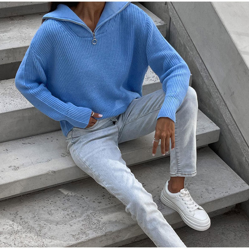 Women High-quality sweater with modern collar and zipper Lune London
