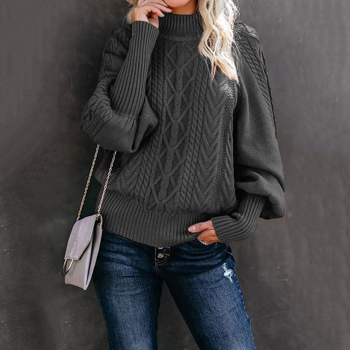 Women’s thick knit sweater with high collar and casual puff sleeves Lune London