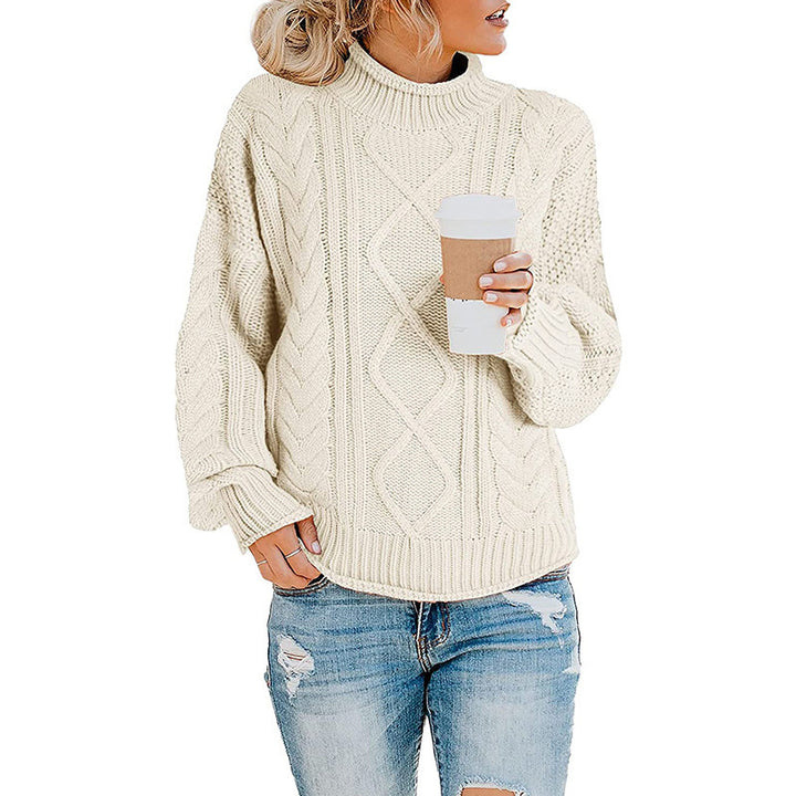 Women's knitted sweater with high collar and decorative braiding pattern Lune London