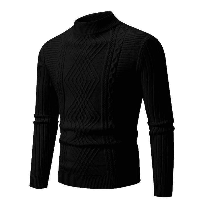 Men's elegant knitted sweater with a modern cable design and a high collar Lune London