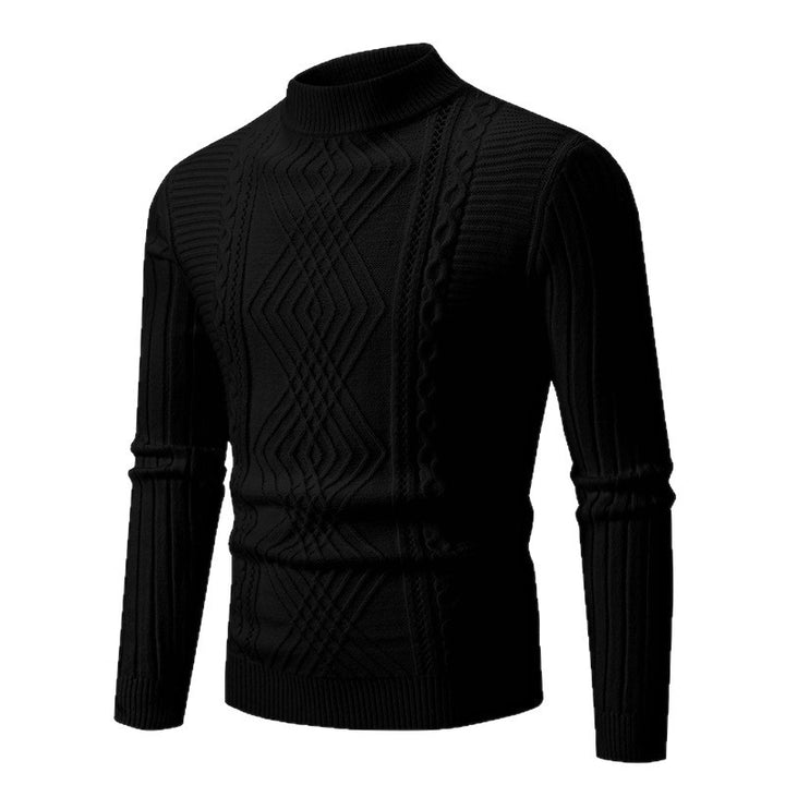 Men's elegant knitted sweater with a modern cable design and a high collar Lune London