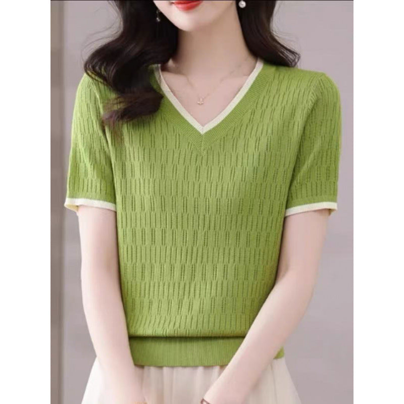 Women’s short sleeve V-neck knit top Lune London