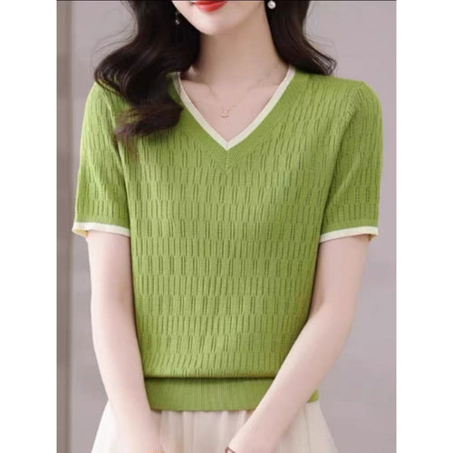 Women’s short sleeve V-neck knit top Lune London